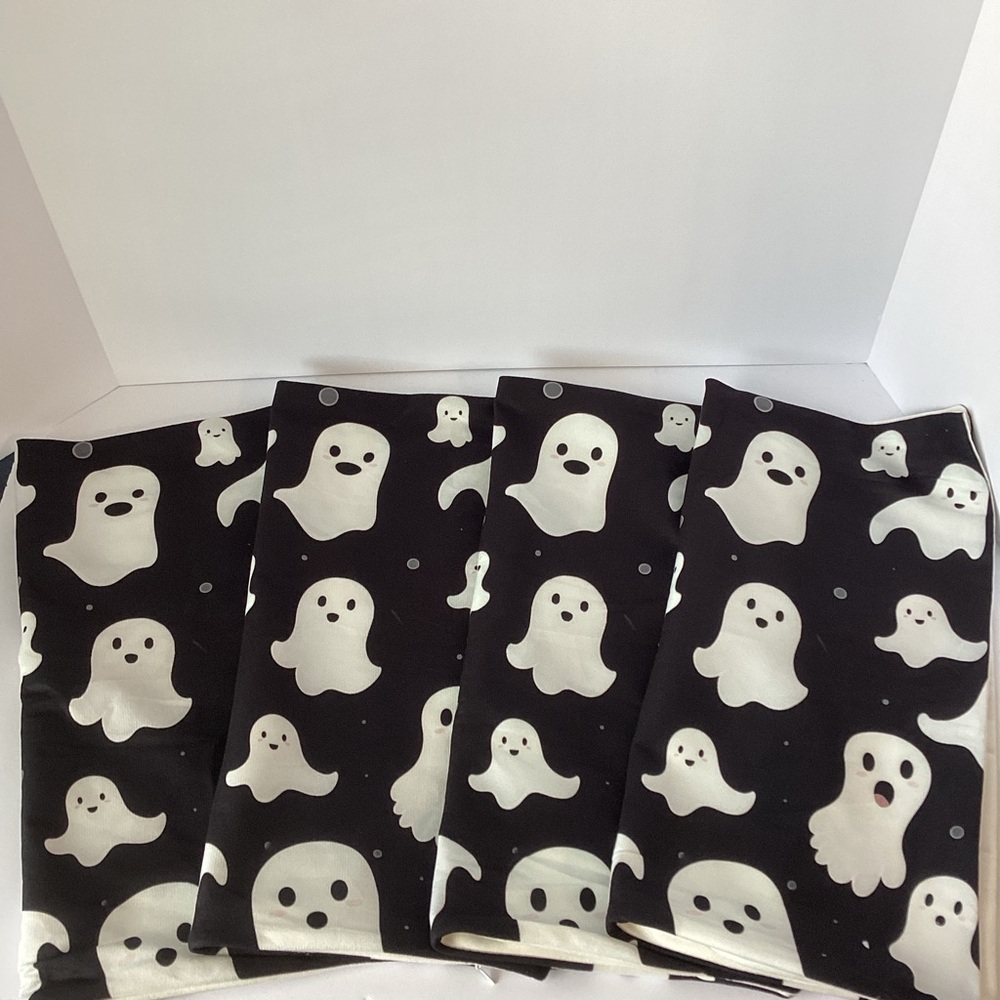 HALLOWEEN: set of 4 17”x17” ghost fabric pillow covers